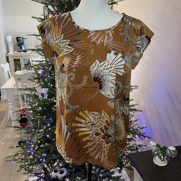RACHEL ZOE CAP SLEEVE BLOUSE IN RUST AND CREAM SIZE XS - NWT (447) - Picture 1 of 2